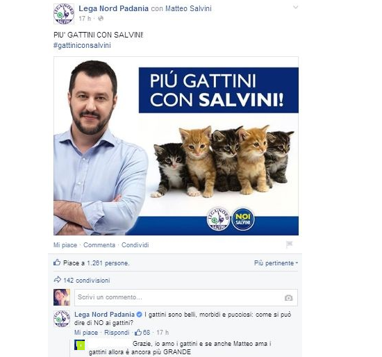 #GattiniConSalvini, l'hashtag lanciato da Lega Nord Padania